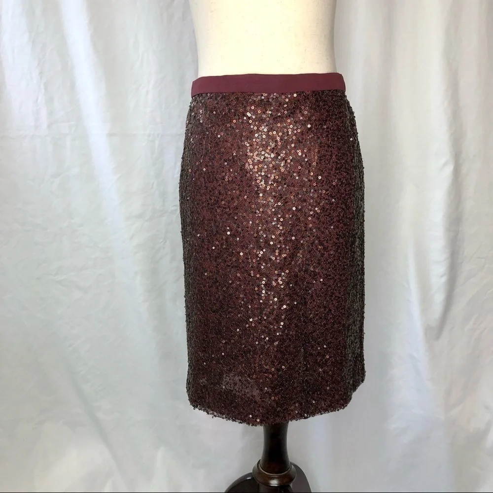 J. Crew Stardust sequin pencil skirt burgundy 0